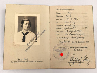 Landjahr Ausweis für das Landjahrlager Werscherberg Osnabrück einer BDM Angehörigen aus Limburg, ausgestellt 1938
