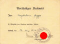 Bund deutscher Mädel, Vorläufiger Ausweis, Lübeck 1934
