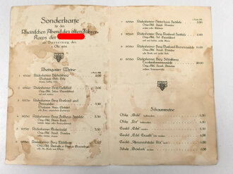 Sonderkarte für den Rheinischen Abend des alten Führerkoprs der NSDAP, 8. Oktober 1936, Rüdesheim, über DIN A5