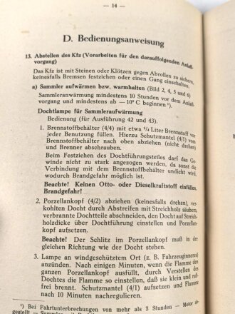 D 662/206a "Leichter Personenkraftwagen K1" Sonderausrüstung für Winterbetrieb, datiert 1944. Vermutlich alter Nachdruck