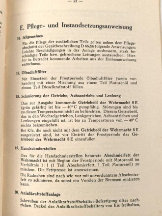 D 662/206a "Leichter Personenkraftwagen K1" Sonderausrüstung für Winterbetrieb, datiert 1944. Vermutlich alter Nachdruck