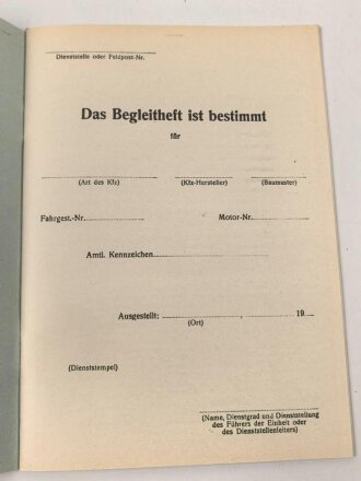 D 698/2 "Begleitheft für Kraftwagen", datiert 1944, vermutlich alter Nachdruck