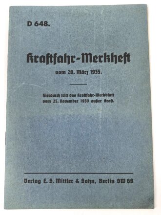 D 648 "Kraftfahr-Merkheft vom 28. März 1935", datiert 1944