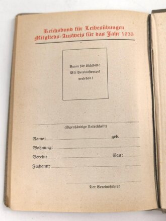 "Taschenkalender des Reichsbundes für Leibesübungen 1935", 125 Seiten, Kleinformat, gebraucht