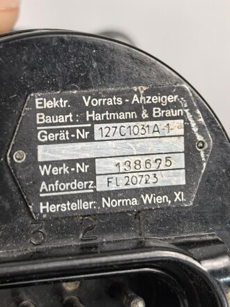 Luftwaffe, elektrischer Vorratsanzeiger für Prüfgerät FL 20723. Funktion nicht geprüft