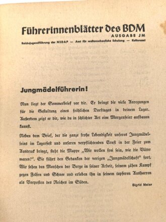 "Führerinnenblätter Bund Deutscher Mädel" Ausgabe JM / Juli 1936, 32 Seiten, gebraucht, DIN A5