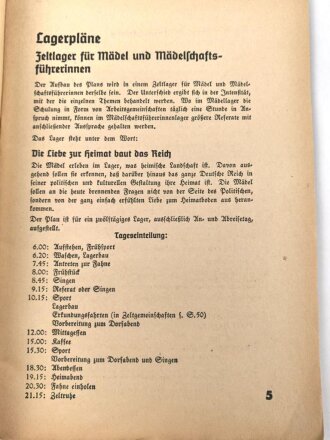 Die Mädelschaft - Blätter für Heimabendgestaltung der Mädel, Juni Ausgabe 1937, Folge 6 "Mädel im Lager" 32 Seiten, A5