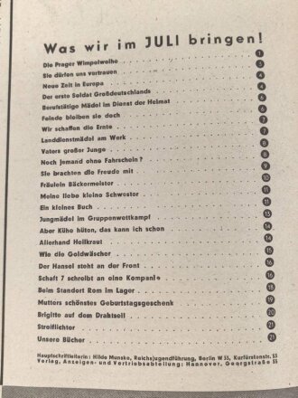 Das Deutsche Mädel - Die Zeitschrift des BDM, Jahrgang 1940 Juliheft
