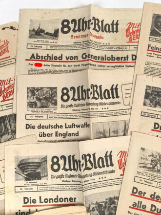 " 8 Uhr Blatt" Die große illustruierte Abendzeitung Süddeutschlands. 11 Ausgaben von 1944. Jeweils nicht auf Vollständigkeit geprüft