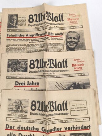 " 8 Uhr Blatt" Die große illustruierte Abendzeitung Süddeutschlands. 11 Ausgaben von 1944. Jeweils nicht auf Vollständigkeit geprüft