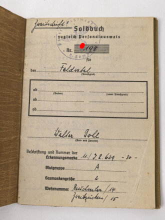 Afrikakorps Soldbuch Heer, ausgestellt 8.5.1942 bei...