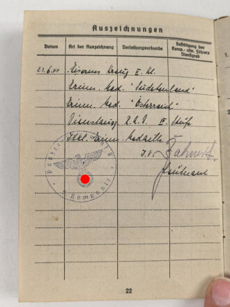 Afrikakorps Soldbuch Heer, ausgestellt 8.5.1942 bei Panzer Regiment 8