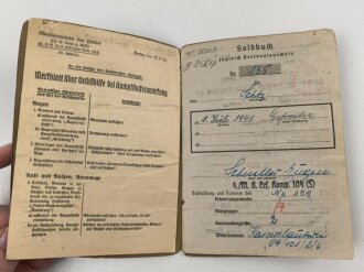 Soldbuch Heer, ausgestellt 21.12.1940 bei MG. Erf. Komp. 104 . Verhältnismäßig wenige Einträge, Vollständig