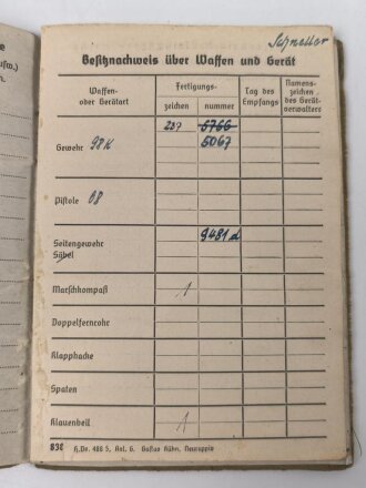 Soldbuch Heer, ausgestellt 21.12.1940 bei MG. Erf. Komp. 104 . Verhältnismäßig wenige Einträge, Vollständig