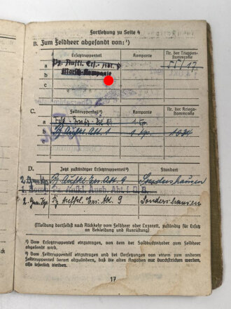 Soldbuch Heer, ausgestellt 14.10.1942 bei Stamm Kp. Pz. Gren. Ers. Btl. 101