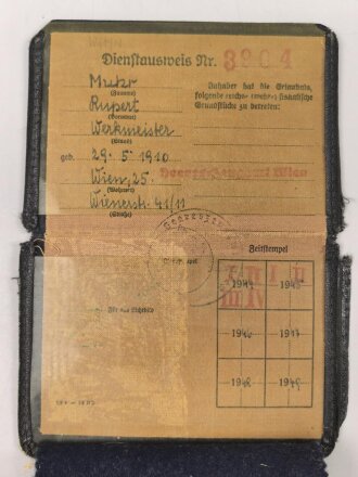 Dienstausweis für Heereszeugamt Wien mit Hülle
