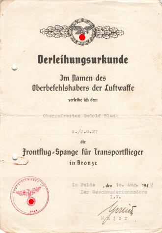 Afrikakorps Luftwaffe, zwei Verleihungsurkunden eines Obergefreiten im Jagdgeschwader 27