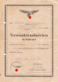 Fallschirmjäger Regiment Reil, Verleihungsurkunde eines Oberfeldwebel zum Verwundetenabzeichen in schwarz datiert 5. Mai 1945. Dazu ein kleinformatiges Foto.