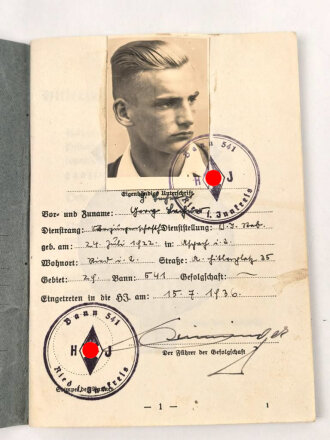 Hitler-Jugend Leistungsbuch eines Angehörigen aus...