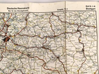 Deutsche Heereskarte "Stuttgart" Ausgabe Nr. 2, datiert 1944, gebraucht, Maße 50 x 66 cm
