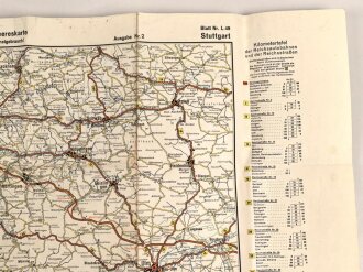 Deutsche Heereskarte "Stuttgart" Ausgabe Nr. 2, datiert 1944, gebraucht, Maße 50 x 66 cm