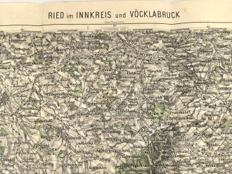 Landkarte Österreich "Wels und Kremsmünster und Ried im Innkreis und Vöcklabruck, 2 Karten verklebt, Stempel: Eigetum der SA-Gruppenschule Alpenland, gebraucht