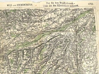 Landkarte Österreich "Wels und Kremsmünster und Ried im Innkreis und Vöcklabruck, 2 Karten verklebt, Stempel: Eigetum der SA-Gruppenschule Alpenland, gebraucht