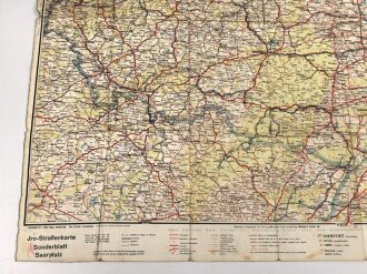 "Jro - Strassenkarte Sonderblatt Saarpfalz" stark gebraucht, Maße 82 x 85 cm