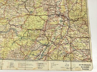 "Jro - Strassenkarte Sonderblatt Saarpfalz" stark gebraucht, Maße 82 x 85 cm