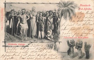 Postkarte Deutsch-Ost-Afrika "Watuales Gefolge - Uvira Frauen zum Markt gehend"