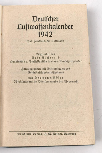 "Deutscher Luftwaffenkalendar 1942", DIN A6, ca. 330 Seiten