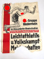 Plakat der SA Gruppe Niederrhein "Leichtathletik u. Volkskampf Meisterschaften" Düsseldorf Rheinstadion 1934, defekt, Maße 62 x 83cm