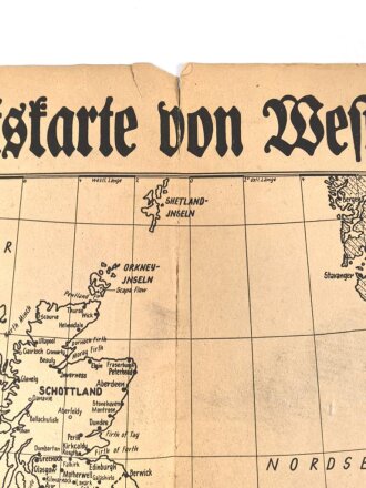 Vriijwillinger Legioen Nederland - Den Haag "Völkischen Beobachter Plan vom Westraum", Maße 42,5 x 54 cm, stark gebraucht