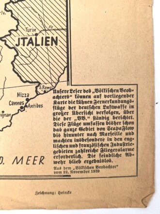 Vriijwillinger Legioen Nederland - Den Haag "Völkischen Beobachter Plan vom Westraum", Maße 42,5 x 54 cm, stark gebraucht