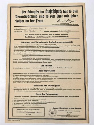 RLB Reichsluftschutzbund Landesgruppe Rheinland, Haustafel, Maße 33,5 x 50 cm 