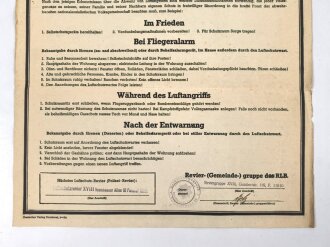 RLB Reichsluftschutzbund Landesgruppe Rheinland, Haustafel, Maße 33,5 x 50 cm 