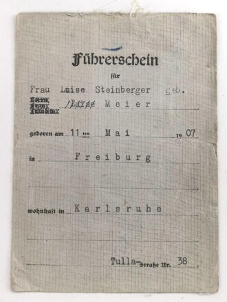 Führerschein einer Frau aus Freiburg, datiert 1939