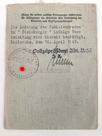 Führerschein einer Frau aus Freiburg, datiert 1939