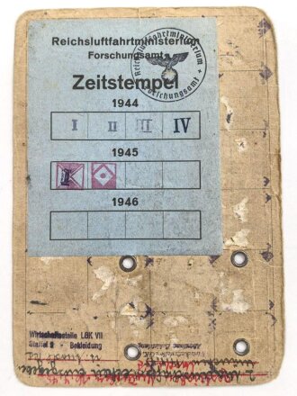Reichsluftfahrtministerium, Forschungsdienststelle Breslau, Personenausweis datiert 1937, entnazifiziert