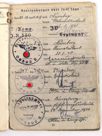 Soldbuch Heer, ausgestellt 7.9.1939 bei Infanterie Ersatz Btl. 21
