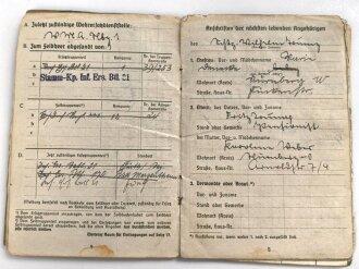 Soldbuch Heer, ausgestellt 7.9.1939 bei Infanterie Ersatz Btl. 21