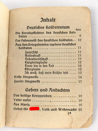Katholisches Feldgesangbuch, 95 Seiten, Kleinformat, gebraucht, datiert 1939