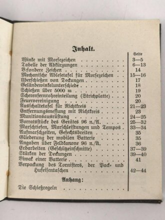 "Feldartillerietabellen für Kanonenbatterien, Anhang Schießregeln" datiert 1911, 44 Seiten, gebraucht, DIN A6