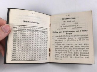 "Feldartillerietabellen für Kanonenbatterien, Anhang Schießregeln" datiert 1911, 44 Seiten, gebraucht, DIN A6