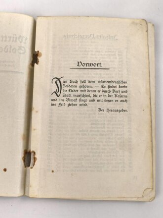 1. Weltkrieg "Württembergisches Soldatenliederbuch" 149 Seiten,Einband lose, Kleinformat