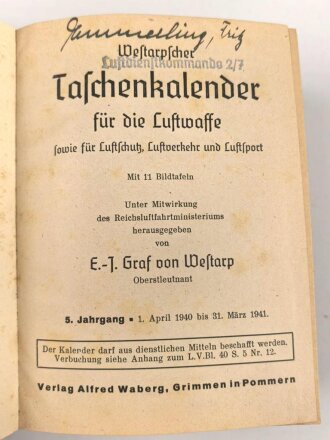 "Taschenkalender für die Luftwaffe 1940/41" 1304 Seiten DIN A6