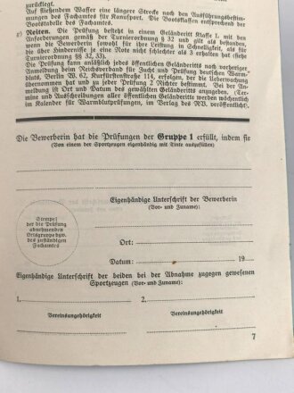 Deutsches ReichsSportabzeichen DRL für Frauen Urkundenheft mit wenigen Einträgen