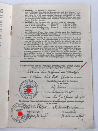 Deutsches ReichsSportabzeichen DRL in silber  für Frauen Urkundenheft, Grund und Leistungschein einer Frau aus Hannover