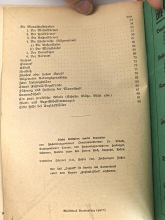 "Fußball, richtig gespielt!"DRL  datiert 1937, 95 Seiten DIN A5