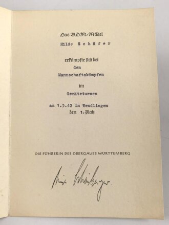 Reichsbundes für Leibesübungen, Drei Urkunde eines BDM Mädel aus Nürtingen